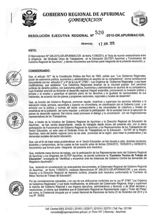 Resolución  Regional N°520  se  establece  mesa de trabajo  entre el Gobierno Regional y SUTEP Apurímac.