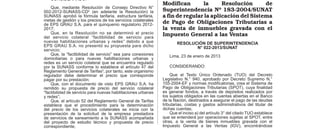 El Peruano
486754                                                                     NORMAS LEGALES                                                        Lima, jueves 24 de enero de 2013

                                  Elaboración de Estudios                                              Que, se ha procedido a revisar la propuesta de precio
                                  de Pre Inversión (SNIP)                                          del servicio colateral “factibilidad del servicio para nuevas
                                  para la Mejora de la                                             habilitaciones urbanas y redes” presentada por EPS
   Gobierno                       Cadena          Productiva                                       GRAU S.A., veriﬁcándose que reúne los requisitos de
   Regional                       de Cacao mediante la                                             admisibilidad y procedencia contemplados en el artículo
   San       Martín               Instalación de Módulos de                       02401-2012-DV-   48 del Reglamento General de Tarifas; y, en consecuencia,
 2                    Actividad                                 S/. 100,000.00                     corresponde a la Gerencia de Regulación Tarifaria admitir
   -     Dirección                Riego Presurizado en los                            OPP/PPTO
   Regional     de                Distritos de San Rafael ,                                        a trámite dicha solicitud;
   Agricultura                    Pachiza, Huicungo, en las                                            En uso de las facultades conferidas por la Resolución
                                  Provincias de Bellavista y                                       de Consejo Directivo N° 009-2007-SUNASS-CD;
                                  Mariscal Cáceres, Región
                                  San Martín                                                            HA RESUELTO:
                            TOTAL                               S/. 371,566.00                         Artículo 1º.- Admitir a trámite la solicitud de EPS GRAU
                                                                                                   S.A. de determinación de precio de servicio colateral
               TOTAL RECURSOS ORDINARIOS                       S/. 2,251,724.00                    “factibilidad de servicio para nuevas habilitaciones urbanas
                                                                                                   y redes”.
                                                                                                       Artículo 2º.- Otorgar un plazo de diez días hábiles a
                                                                                                   EPS GRAU S.A. para solicitar a la SUNASS la celebración
     893117-1                                                                                      de una audiencia preliminar con la ﬁnalidad de exponer
                                                                                                   al público en general su propuesta de precio del servicio
                                                                                                   colateral a que se reﬁere el artículo anterior.
         ORGANISMOS REGULADORES
                                                                                                        Regístrese, comuníquese y publíquese.
                                                                                                        IVÁN LUCICH LARRAURI
                SUPERINTENDENCIA                                                                        Gerente de Regulación Tarifaria

         NACIONAL DE SERVICIOS
                      DE SANEAMIENTO
Admiten a trámite solicitud de la EPS                                                              1
                                                                                                       Recibido por la SUNASS el 19 de diciembre de 2012.
GRAU S.A. de determinación de precio                                                               2
                                                                                                       Publicada el 15 de enero del 2012.
de servicio colateral “factibilidad de                                                             3
                                                                                                       Aprobado mediante Resolución de Consejo Directivo N° 009-2007-SUNASS-
                                                                                                       CD.
servicio para nuevas habilitaciones
urbanas y redes”                                                                                        891961-1
                      RESOLUCIÓN DE GERENCIA
                      DE REGULACIÓN TARIFARIA
                       Nº 001-2013-SUNASS-GRT                                                                   ORGANISMOS TECNICOS
     Lima, 17 de enero de 2013                                                                                         ESPECIALIZADOS
     VISTO:
                                                                                                                SUPERINTENDENCIA
    El Oﬁcio Nº 2008-2012-EPS GRAU S.A-GG1, mediante
el cual EPS GRAU S.A., remite su propuesta de precio                                                   NACIONAL DE ADUANAS Y DE
de servicio colateral “factibilidad de servicio para nuevas
habilitaciones urbanas y redes”;
                                                                                                       ADMINISTRACION TRIBUTARIA
     CONSIDERANDO:
                                                                                                   Modifican       la      Resolución      de
    Que, mediante Resolución de Consejo Directivo N°
002-2012-SUNASS-CD2 (en adelante la Resolución) la                                                 Superintendencia Nº 183-2004/SUNAT
SUNASS aprobó la fórmula tarifaria, estructura tarifaria,                                          a fin de regular la aplicación del Sistema
metas de gestión y los precios de los servicios colaterales
de EPS GRAU S.A. para el quinquenio regulatorio 2012-                                              de Pago de Obligaciones Tributarias a
2017;                                                                                              la venta de inmuebles gravada con el
    Que, en la Resolución no se determinó el precio                                                Impuesto General a las Ventas
del servicio colateral “factibilidad de servicio para
nuevas habilitaciones urbanas y redes” debido a que                                                          RESOLUCIÓN DE SUPERINTENDENCIA
EPS GRAU S.A. no presentó su propuesta para dicho                                                                   N° 022-2013/SUNAT
servicio;
    Que, la “factibilidad de servicio” sea para conexiones                                              Lima, 23 de enero de 2013
domiciliarias o para nuevas habilitaciones urbanas y
redes es un servicio colateral que se encuentra regulado
por la SUNASS conforme lo establece el artículo 47 del                                                  CONSIDERANDO:
Reglamento General de Tarifas3, por tanto, este organismo
regulador debe determinar el precio que corresponde                                                    Que el Texto Único Ordenado (TUO) del Decreto
pagar por su prestación;                                                                           Legislativo N.° 940, aprobado por Decreto Supremo N.°
    Que, con el documento de visto EPS GRAU S.A. ha                                                155-2004-EF y normas modiﬁcatorias, crea el Sistema de
remitido su propuesta de precio del servicio colateral                                             Pago de Obligaciones Tributarias (SPOT), cuya ﬁnalidad
“factibilidad de servicio para nuevas habilitaciones urbanas                                       es generar fondos, a través de depósitos realizados por
y redes”;                                                                                          los sujetos obligados en las cuentas abiertas en el Banco
    Que, el artículo 52 del Reglamento General de Tarifas                                          de la Nación, destinados a asegurar el pago de las deudas
establece que el procedimiento para la determinación                                               tributarias, costas y gastos administrativos del titular de
del precio de los servicios colaterales se inicia con la                                           dichas cuentas;
presentación de la solicitud de la empresa prestadora                                                  Que el inciso a) del artículo 3° del citado TUO establece
de servicios de saneamiento a la SUNASS acompañada                                                 que se entenderá por operaciones sujetas al SPOT, entre
del proyecto de estudio técnico y propuesta de precio                                              otras, a la venta de bienes inmuebles gravada con el
correspondiente;                                                                                   Impuesto General a las Ventas (IGV), encontrándose
 