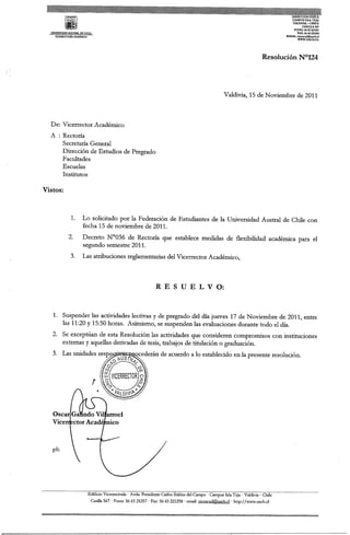 Resolución n°124   suspende actividades lectivas (17 noviembre)