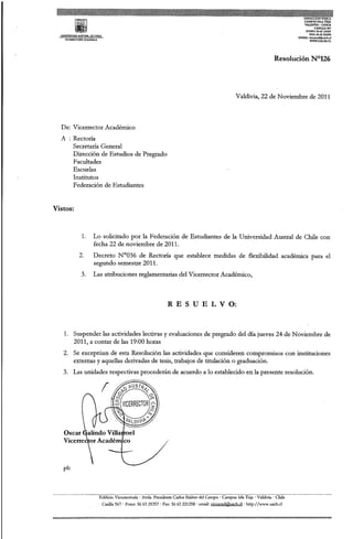 Resolución n°126   suspende actividades lectivas (24 noviembre)
