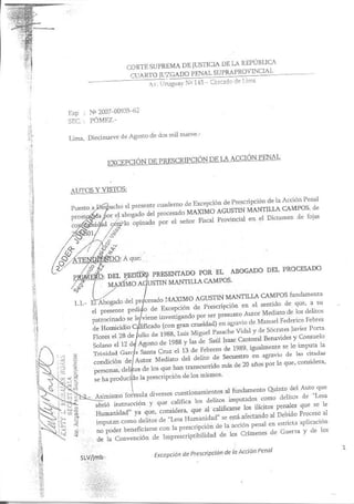 Estudio Juridico Flores Prado/ Jurisprudencia / Resolución que declara imprescriptibilidad de delitos cometidos por el comando rodrigo franco