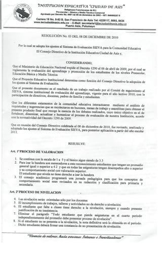 Resolucion No. 03 8 de diciembre 2010