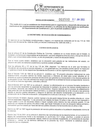 Resolucion   3500 Secretaria de Educacion Cundunamarca