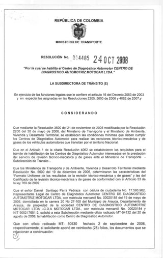 Resolución 004485 2008 CDA Motocar ltda