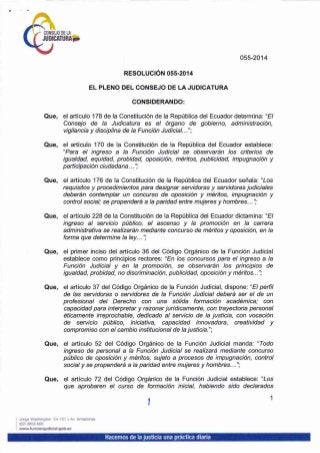 Resolución Nro 055 2014 del Consejo de la Judicatura mediante la cual resuelve nombrar jueces en las provincias de Galápagos y Morona Santiago