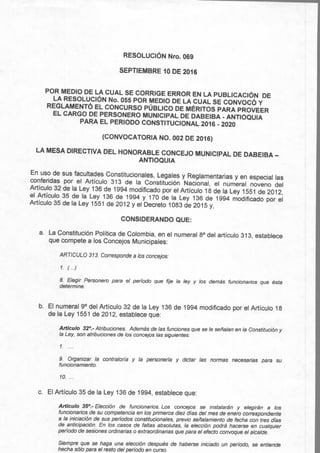 Resolucion 069 elección personero convocatoria 002