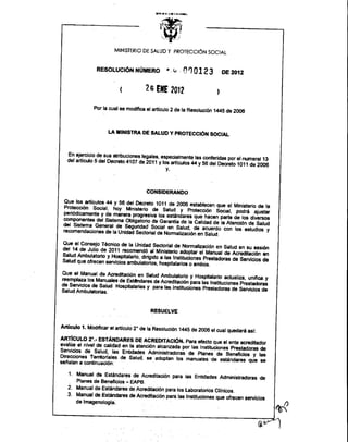 Resolucion 123 de 26 de enero de 2012 acreditación