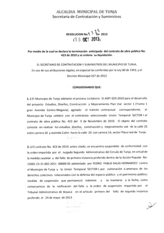 Resolución 1325 de 2013 -TERMINACIÓN CONTRATO MEGAVIA