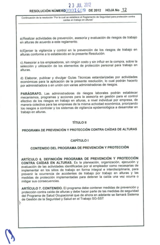 Resolucion 1409 de 2012