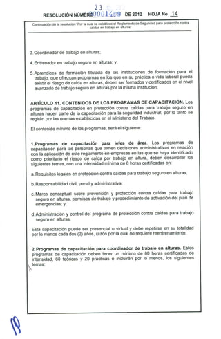 Resolucion 1409 de 2012