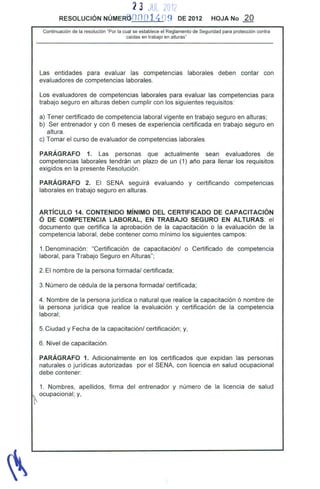 Resolucion 1409 de 2012