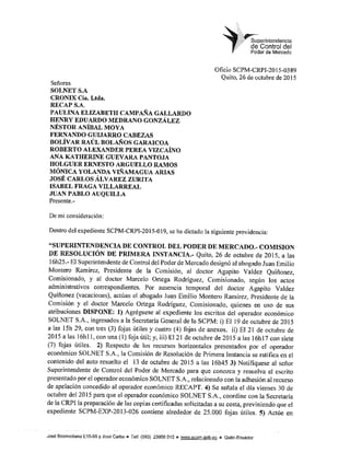 Resolucion 26 octubre-2015-scpm-crpi-ratificando la sancion colusion iess-recapt-solnet
