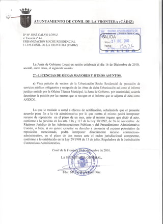 2.- Resolución del Ayuntamiento de Conil (21.12.2010)