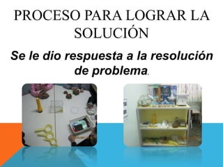 PROCESO PARA LOGRAR LA
      SOLUCIÓN
Se le dio respuesta a la resolución
            de problema.
 