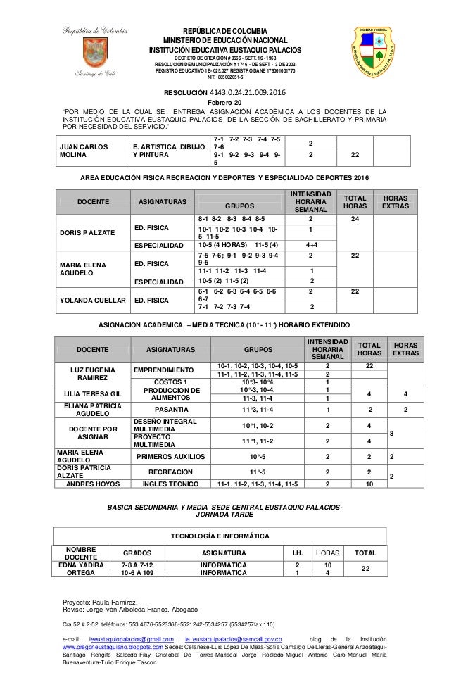 Resolucion general de asignacion academica 2016