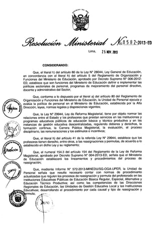Resolucion ministerial n° 0582 2013-ed reasignaciones 2014