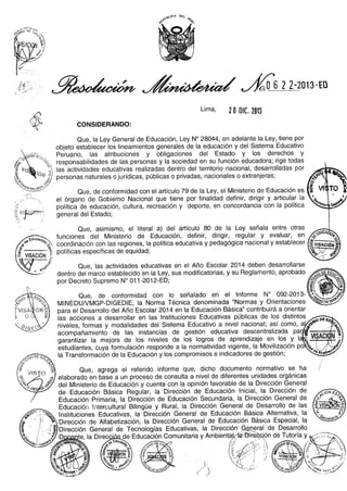 Resolucion ministerial n° 0622 2013-ed- DIRECTIVA DESARROLLO AÑO ESCOLAR 2014