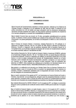 Resolución N°26 COMEX: Convenio automotor con Colombia