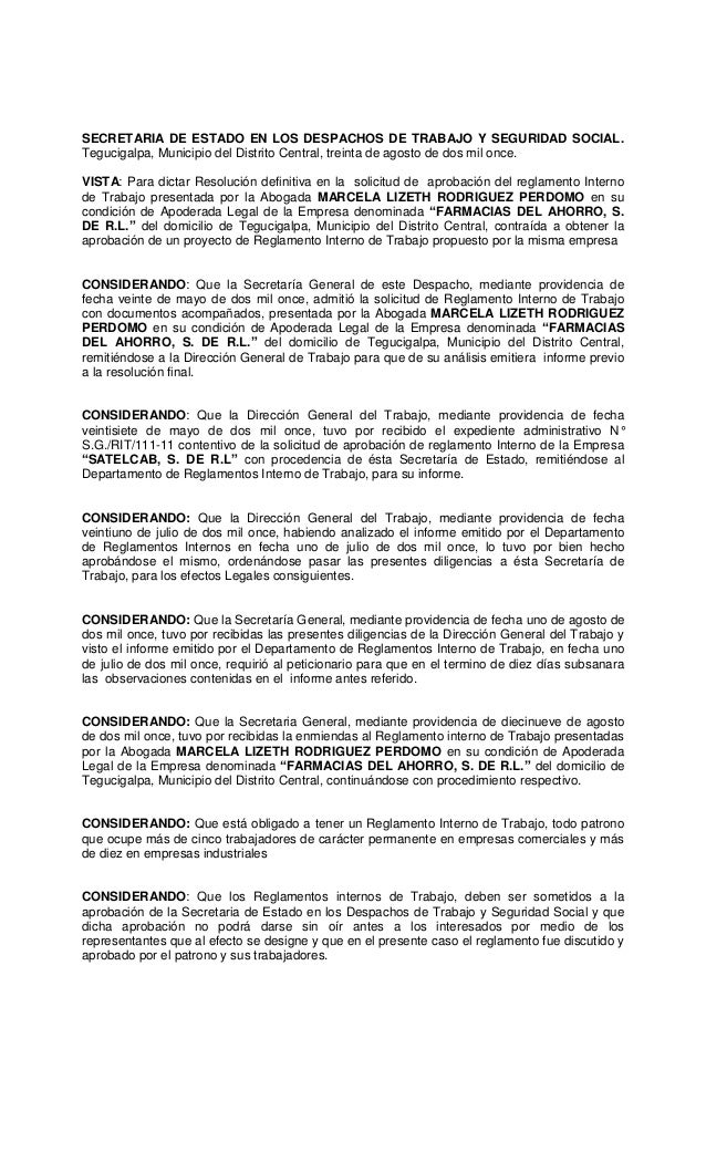 Resolucion reglamento interno de trabajo de la empresa 