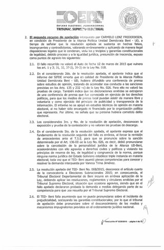 Resolucion del TSE que cancela la personería de UD