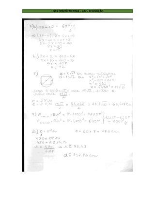 LISTA COMPLEMENTAR – AF2 - RESOLUÇÃO
 