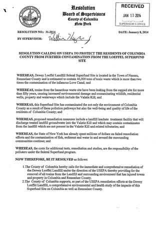 Resolution by Columbia County Board of Supervisors Jan 2014