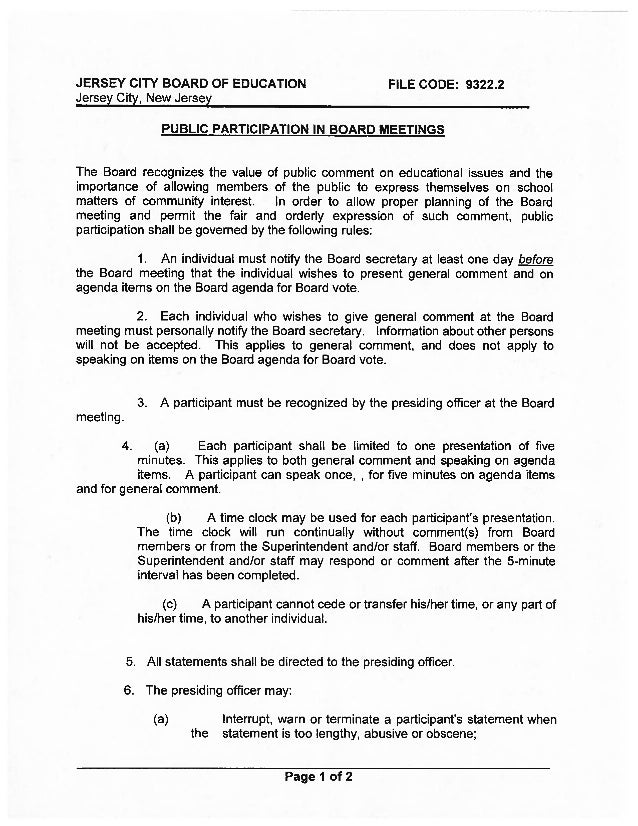 Jersey City Board of Education Resolution
