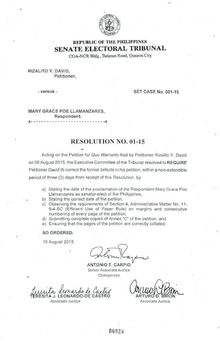 Resolution no. 15 01 dated 10 august 2015