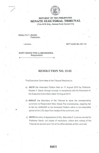Resolution no. 15 02 dated 18 august 2015