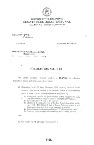 Resolution no. 15 03 dated 24 august 2015