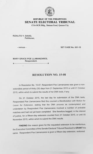 Resolution No. 15-08 dated 27 October 2015