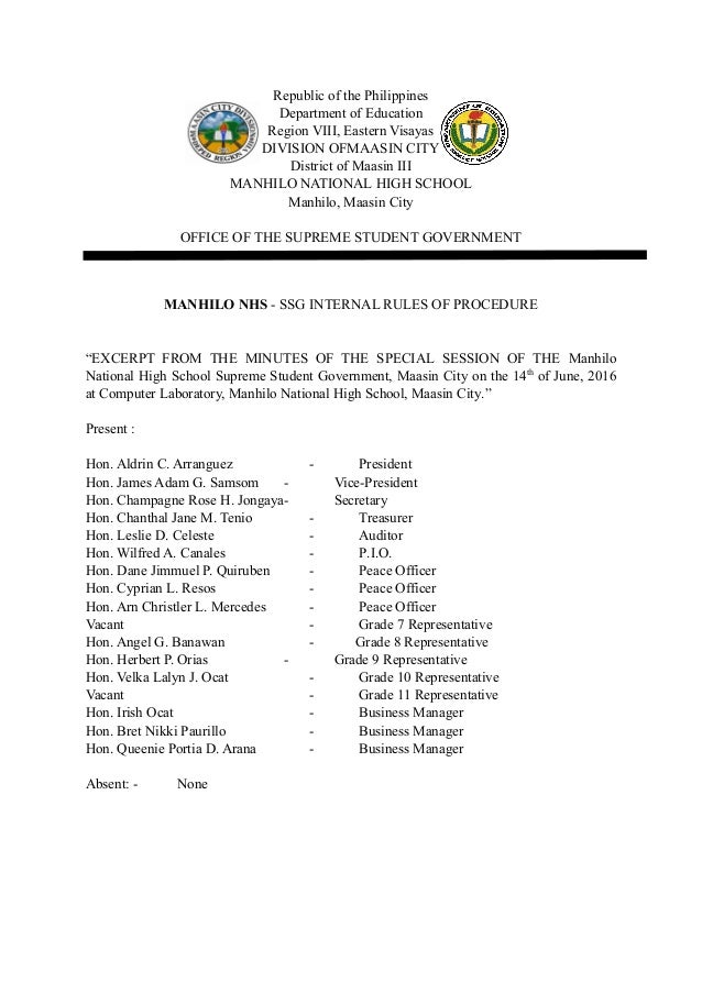 letter in example of school permission and SSG Internal Regulations rules