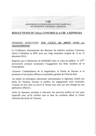 CIB - Résolutions Kinshasa