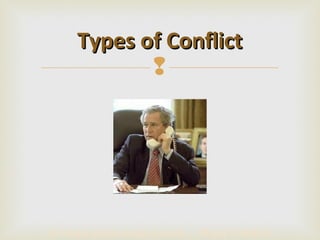 Types of Conflict
            




Personal phone usage at work… Major Conflict!
 