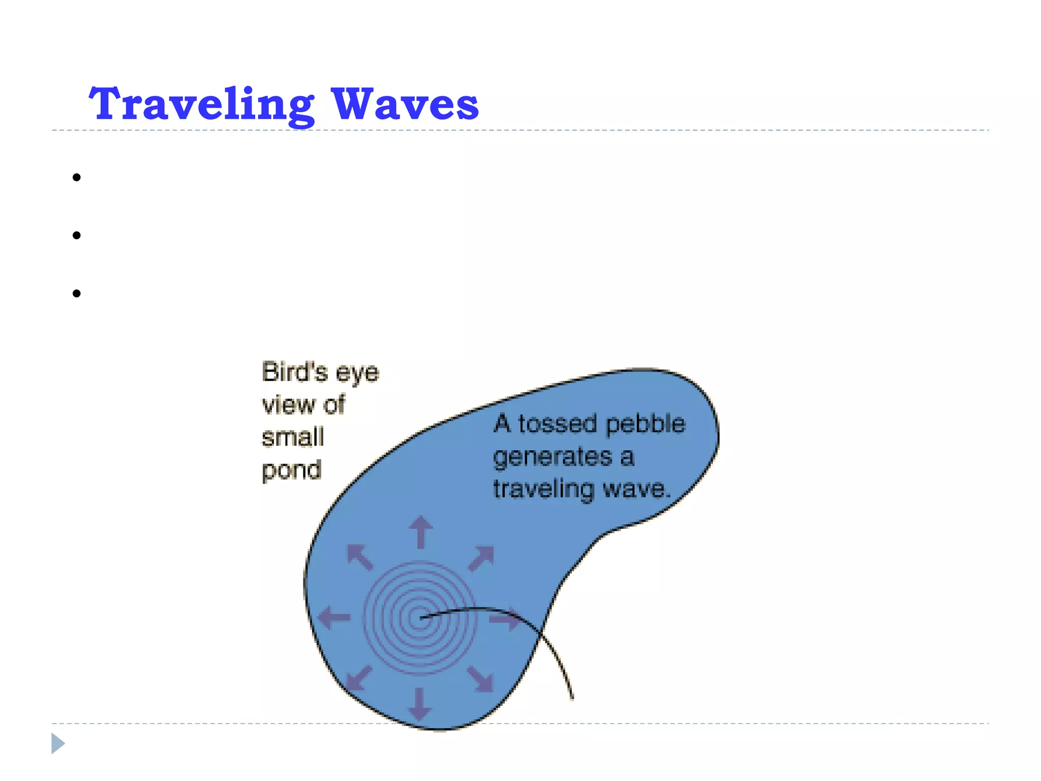 Traveling Waves How does resonance occur?  Normally, a wave will travel through a medium indefinitely Such waves are known as  traveling waves 