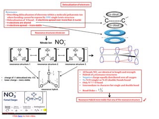 Delocalizationof electrons
Resonance structuresnitrate ion

3NO
resonance structure 1 resonance structure 2 resonance str...