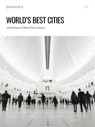 SECRETS OF THE
TOP 10 CITIES
P. 8
THE WORLD’S
BEST 100 CITIES
P. 26
INDIVIDUAL CATEGORY
RANKINGS
P. 32
ResonanceCo.com
BestCities.org
WORLD’S BEST CITIES
A Ranking of Global Place Equity
 