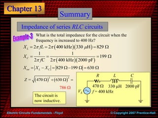 Chapter 13
© Copyright 2007 Prentice-Hall
Electric Circuits Fundamentals - Floyd
Summary
R L C
VS
What is the total impeda...