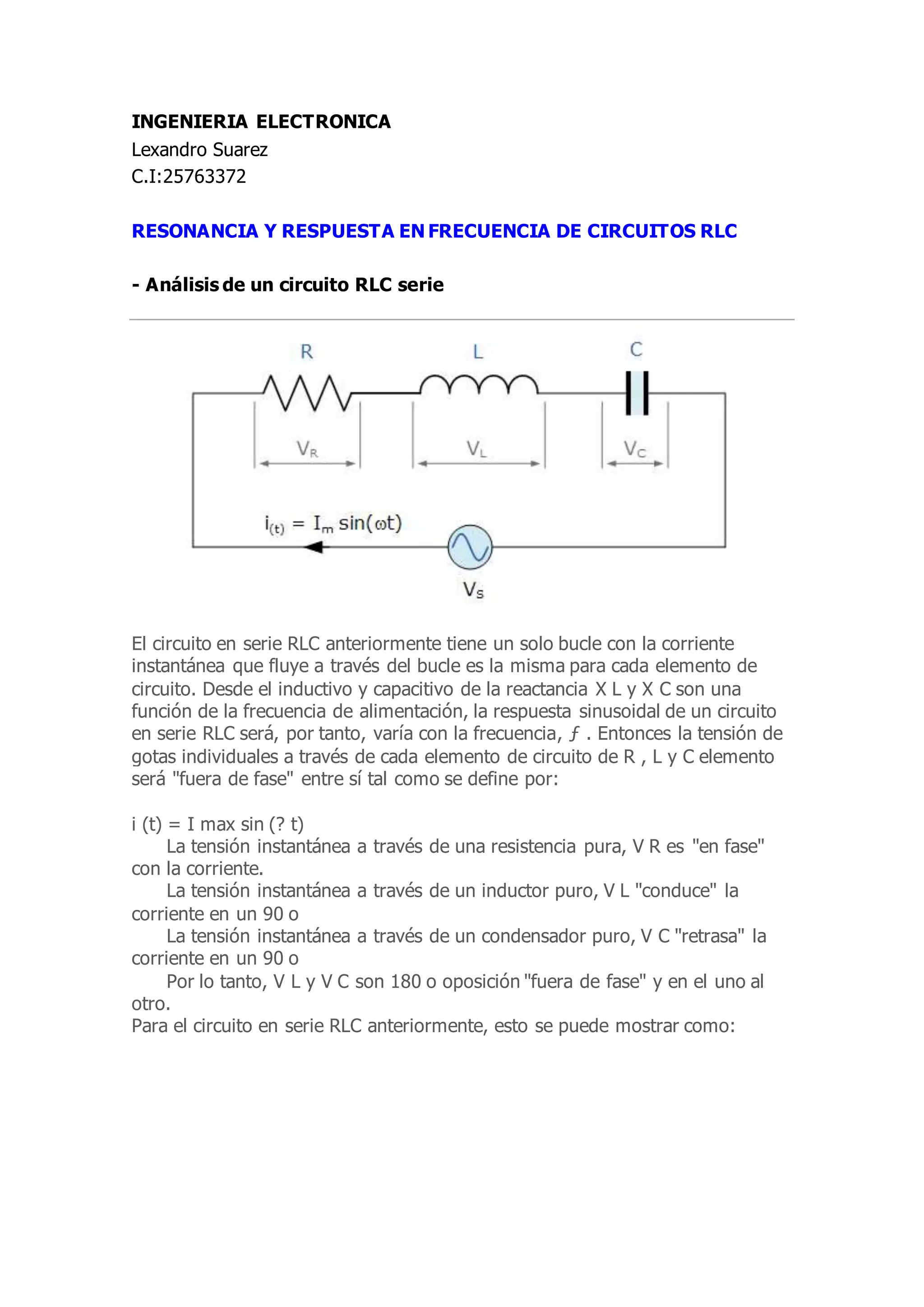 Resonancia y respuesta en frecuencia de circuitos rlc | DOCX | Physics ...