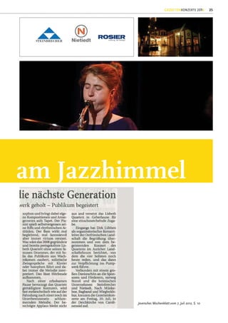 GEZEITENKONZERTE 2012         25




 STEINBRECHER




am Jazzhimmel



                Jeversches Wochenblatt vom 7. Juli 2012, S. 10
 