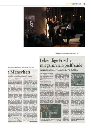 GEZEITENKONZERTE 2012      39




                                                     Ostfriesen-Zeitung vom 20. Juli 2012, S. 12




Ostfriesische Nachrichten vom 20. Juli 2012, S. 11
 