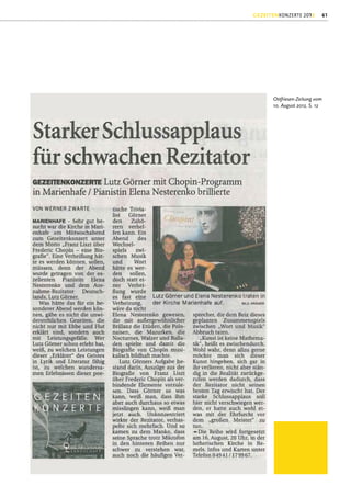 GEZEITENKONZERTE 2012          61




      Ostfriesen-Zeitung vom
      10. August 2012, S. 12
 