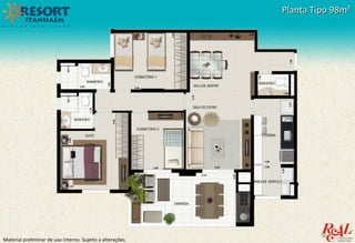 Material preliminar de uso interno. Sujeito a alterações.
Planta Tipo 98m²Planta Tipo 98m²
 