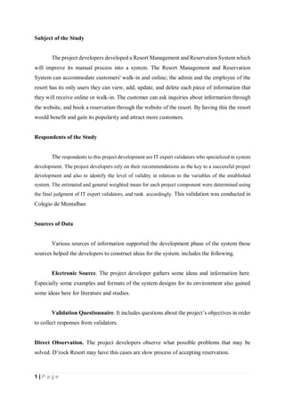RESORT MANAGEMENT AND RESERVATION SYSTEM PROJECT REPORT. | PDF