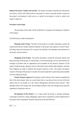 RESORT MANAGEMENT AND RESERVATION SYSTEM PROJECT REPORT. | PDF