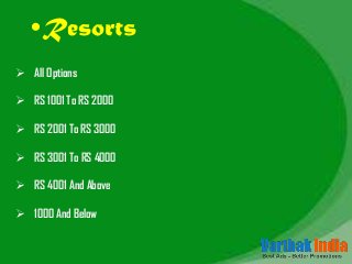  All Options
 RS 1001 To RS 2000
 RS 2001 To RS 3000
 RS 3001 To RS 4000
 RS 4001 And Above
 1000 And Below
•Resorts
 