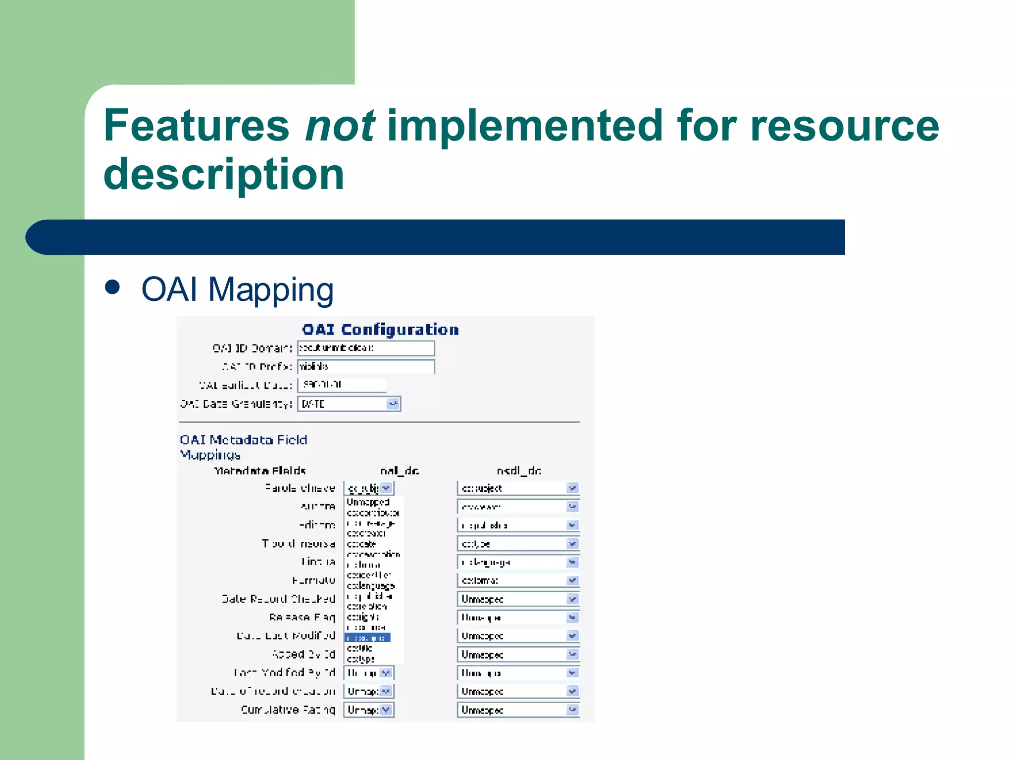 Features  not  implemented for resource description OAI Mapping 