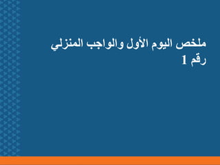 ‫المنزلي‬ ‫والواجب‬ ‫األول‬ ‫اليوم‬ ‫ملخص‬
‫رقم‬
1
 