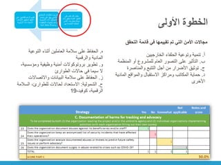 ‫األولى‬ ‫الخطوة‬
‫التحقق‬ ‫قائمة‬ ‫في‬ ‫تقييمها‬ ‫تم‬ ‫التي‬ ‫األمن‬ ‫مجاالت‬
‫على‬ ‫للقائمين‬ ‫الدعم‬ ‫تقديم‬
‫األهداف‬ ‫لتحقيق‬ ‫التنفيذ‬
‫األولوية‬ ‫ذات‬ ‫األمنية‬
‫المجتمع‬ ‫منظمات‬ ‫تدريب‬
‫المدني‬
‫ا‬ً‫ع‬‫م‬
‫تحديد‬ ‫على‬
‫األولوية‬ ‫ذات‬ ‫المخاطر‬
‫التخفيف؛‬ ‫واستراتيجيات‬
‫أمنية‬ ‫خطط‬ ‫وصياغة‬
‫على‬ ‫قائم‬ ‫كل‬ ‫يكمل‬
‫التن‬
‫في‬
‫ذا‬ ‫تحقق‬ ‫قائمة‬ ‫ذ‬
‫ت‬
‫األمن‬ ‫بمقاربات‬ ‫صلة‬
‫بهم‬ ‫الخاصة‬ ‫الحالية‬
‫أ‬
.
‫الخارجيين‬ ‫الحلفاء‬ ‫وتوعية‬ ‫تنمية‬
‫ب‬
.
‫المن‬ ‫أو‬ ‫للمشروع‬ ‫العام‬ ‫التصور‬ ‫على‬ ‫التأثير‬
‫ظمة‬
‫ج‬
.
‫والمناصرة‬ ‫التتبع‬ ‫أجل‬ ‫من‬ ‫األضرار‬ ‫توثيق‬
‫د‬
.
‫الم‬ ‫والمواقع‬ ‫االستقبال‬ ‫ومراكز‬ ‫المكاتب‬ ‫حماية‬
‫ادية‬
‫األخرى‬
‫ه‬
.
‫التوعية‬ ‫أثناء‬ ‫العاملين‬ ‫سالمة‬ ‫على‬ ‫الحفاظ‬
‫والرقمية‬ ‫المادية‬
‫و‬
.
‫ومؤسس‬ ‫وظيفية‬ ‫أمنية‬ ‫بروتوكوالت‬ ‫تطوير‬
،‫ية‬
‫الطوارئ‬ ‫حاالت‬ ‫في‬ ‫سيما‬ ‫ال‬
‫ز‬
.
‫واالتصاالت‬ ‫البيانات‬ ‫سالمة‬ ‫على‬ ‫الحفاظ‬
‫ح‬
.
‫الشمولية‬
:
‫الس‬ ،‫للطوارئ‬ ‫لحاالت‬ ‫االستعداد‬
‫المة‬
‫كوفيد‬ ،‫الرقمية‬
-
19
 