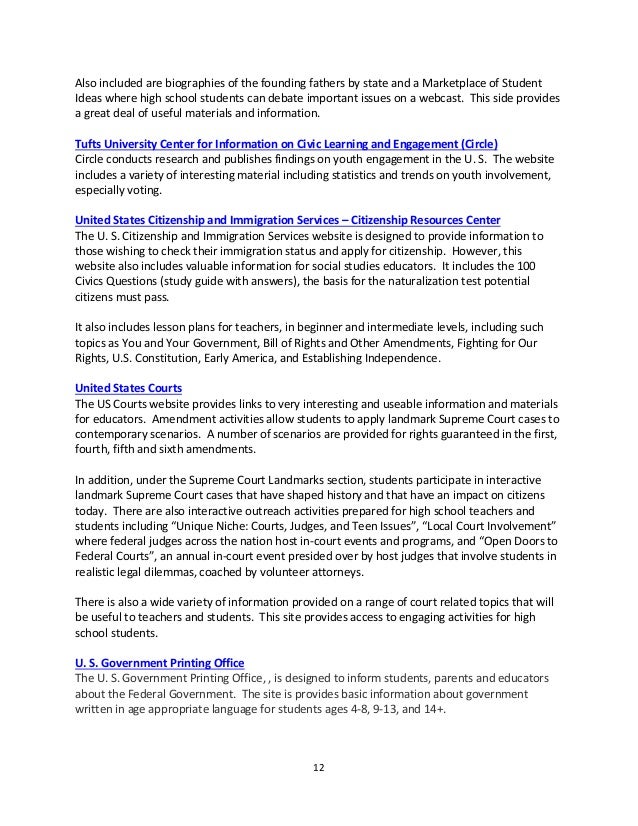 Resource List For Civics Teachers